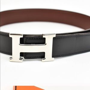 HERMÈS Black/Brown Reversible “H” logo belt